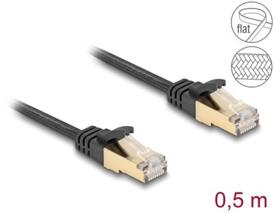 Delock RJ45 Flat Network Cable with braided jacket Cat.6A U/FTP plug to plug 0.5 m black