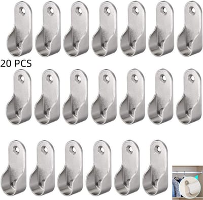 20 stuks - Ovale Kledingroedesteunen - Kastflenshouders - geschikt voor kledingroedes - geschikt voor kledingkasten en kasten - Inclusief 40 schroeven - 45.5×19×12mm - zilver