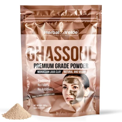 Herbal&Velde® Premium Ghassoul Poeder 300g – Biologisch Rhassoul Klei Poeder – 100% Pure Marokkaanse Lava Klei – Voor Gezicht, Haar & Lichaam