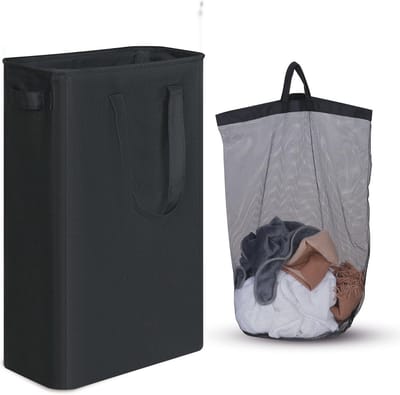 Slanke wasmand 75 liter met afneembare binnenzak – smalle opbergruimte voor slaapkamer, badkamer of wasruimte