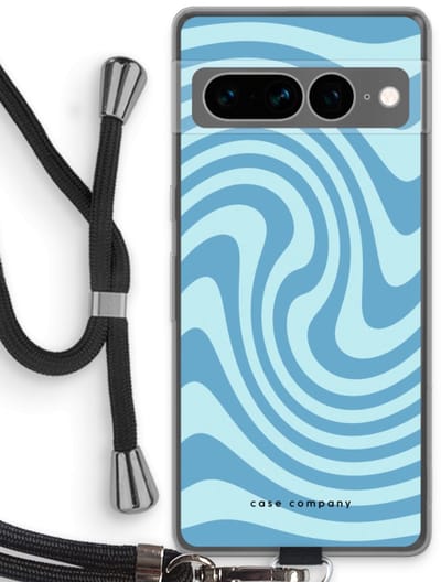 Case Company® - Hoesje met koord geschikt voor Google Pixel 7 Pro hoesje met Koord - Swirl Blauw - Telefoonhoesje met Zwart Koord - Bescherming aan alle Kanten en Over de Schermrand