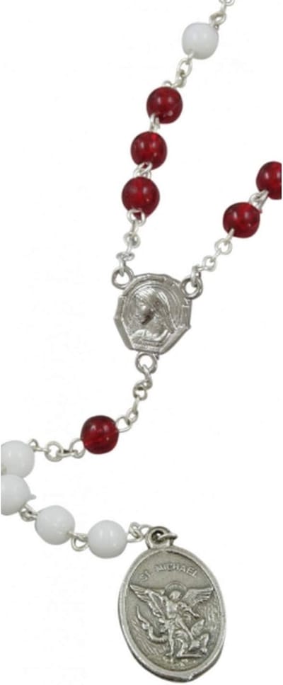 Rozenkrans met Ketting - Christelijk Gebedssnoer - Spiritueel Gebruik - Handgemaakt Per Kraal - 26 cm Lengte - Wit Rood