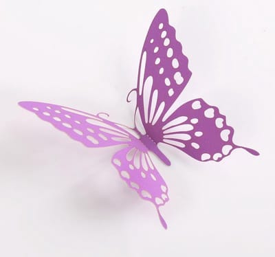 Cake topper decoratie vlinders en muur decoratie met plakkers 12 stuks paars - 3D vlinders - VL-04