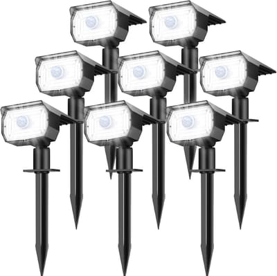 Zonnelamp voor buiten met bewegingsmelder - 56 LED, 3 modi, waterdicht en verstelbaar, ideaal voor tuin en paden (8 stuks)