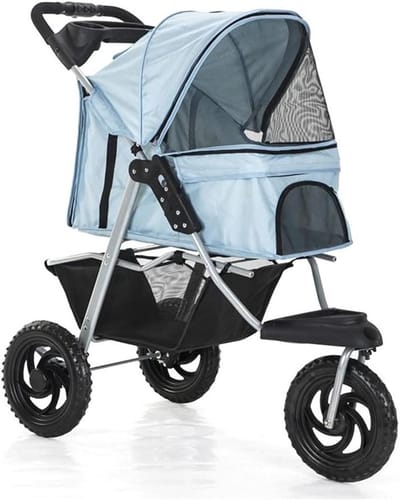 Huisdier Wandelwagen - Hondenbuggy Kattenwagen - Comfortabel Reizen - Eén Klik Inklapbaar - Tot 25 kg - Blauw