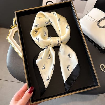 Zijden sjaal-stijl zijden sjaal voor dames - Kleurblokkenprint - Fris en delicaat - Decoratieve shawl over shirts L7453 - Paardenhoofdwit 70*70 CM