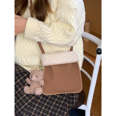 Schattige Schattige Meisje Lamsvacht Crossbody Tas Dames Nieuwe Schoudertas Dames Ins Mobiele Telefoontas beige