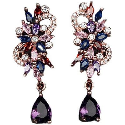 Koreaanse Stijl Mode Paarse Vlinder Kwast Oorbellen met Diamant gray