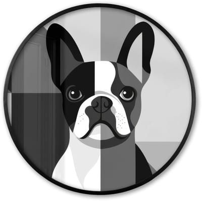 Poster in lijst Rond - Fotolijst 60x60 cm - Posters - Buldog - Zwart - Abstract - Vlakken - Ronde posterlijst zwart - Decoratie - Wanddecoratie woonkamer - Muurdecoratie slaapkamer
