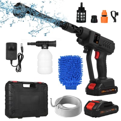 Nettoyeur à pression portatif puissant, pistolet de lavage de voiture 21V, 2 pièces, batterie Rechargeable 1500x5mah EU PLUG noir