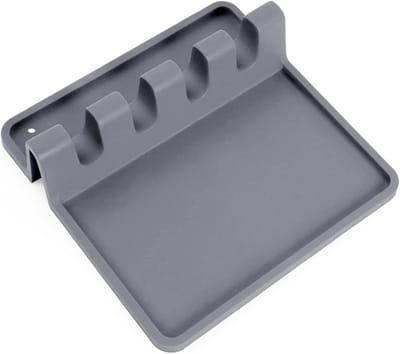 Oneay 1-pack - Siliconen lepelhouder, BPA-vrije, duurzame lepelhouder met lekbak, hittebestendige keukenlepelhouder (grijs, 13,8*13,8 cm)