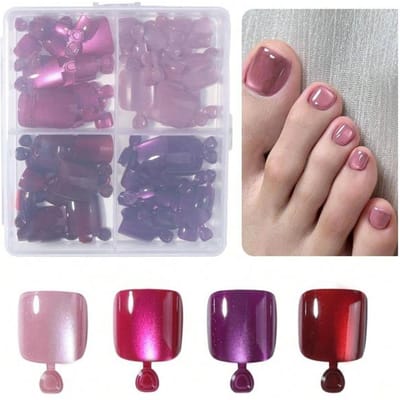 96 Stuks Vierkant Glanzend Esthetisch Rood Kristal Kattenoog Acryl Press-On Teennagels Korte Vierkante Kunstnagels Set, Kattenoog Nagels Voor Vrouwen Meisjes Nagelbenodigdheden 96pcs