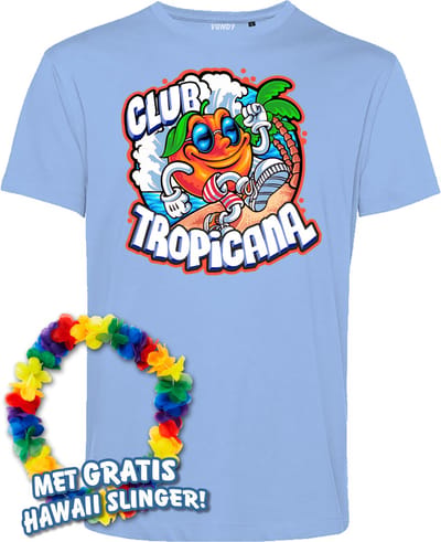 T-shirt Tropical Orange Sunrise | Toppers in Concert 2024 | Club Tropicana | Hawaii Shirt | Ibiza Kleding | Lichtblauw | maat XS