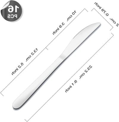 Set van 16 Tafelmessen van RVS, 9.1 Inch, Hoogglans Gepolijst Bestek, Geschikt voor Thuis en Horeca, Vaatwasmachinebestendig
