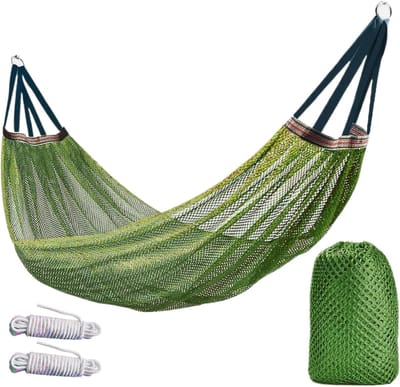 Hangmat - 260x130 cm - Inclusief opbergtas - Superzacht en ademend - Campinghangmat - Reishangmat voor kamperen - Hangmat van ijzijdegaas - Geschikt voor kamperen, buitenactiviteiten en reizen - militair groen