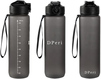 Dperi Waterfles 1 liter - Drinkfles met rietje - Waterfles - Zwart - Drinkfles Volwassenen - Lek Vrij - Cadeau voor haar/hem - Verschillende Drinkflessen en waterflessen - Drinkbeker - Sportfles - Drinkbus