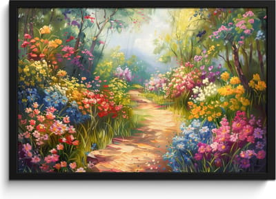 Poster in lijst - Fotolijst 60x40 cm - Posters - Natuur - Landschap - Bloemen - Kleurrijk - Posterlijst zwart - Decoratie - Wanddecoratie woonkamer - Muurdecoratie slaapkamer