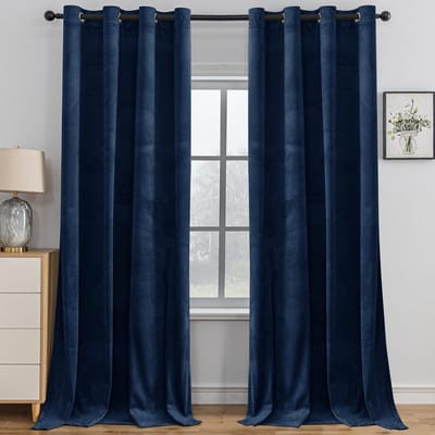 Dailygoods- Gordijnen Set Van 2 - Verduisterend - Fluwelen - Thermisch - Geluidsisolatie - 140 X 160CM (BxH) - Donkerblauw - Verduisteringsgordijnen