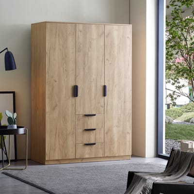 Kledingkast Eiselfing 176x120x52 cm met 4 vakken en 3 lades eikenkleurig [en.casa]