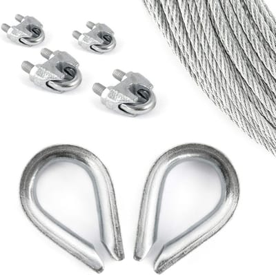 Set van 40m Gegalvaniseerd Staalkabel 6mm - Inclusief Klemmen en Oogringen