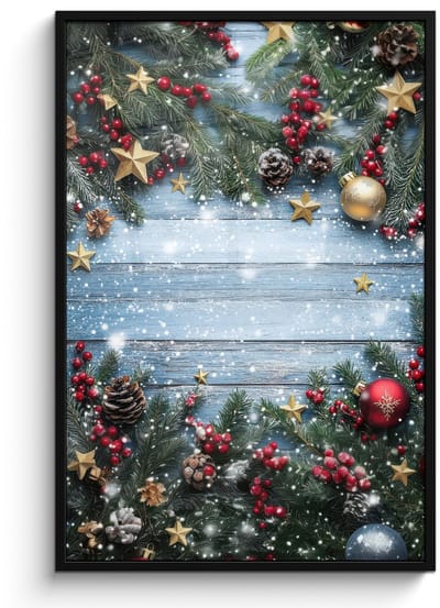 Poster in lijst - Fotolijst 80x120 cm - Posters - Kerstomlijsting - Sneeuw - Meerkleurig - Posterlijst zwart - Decoratie - Wanddecoratie woonkamer - Muurdecoratie slaapkamer - Kerstversiering - Kerstdecoratie voor binnen - Kerstmis