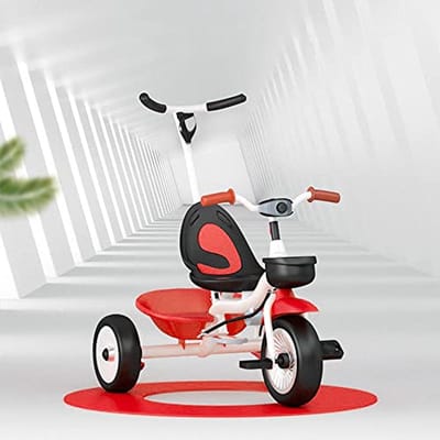Be Fun Driewieler 2-in-1, afneembare wandelstok voor ouders, driewieler voor baby's van 18 tot 5 jaar (wit/rood)