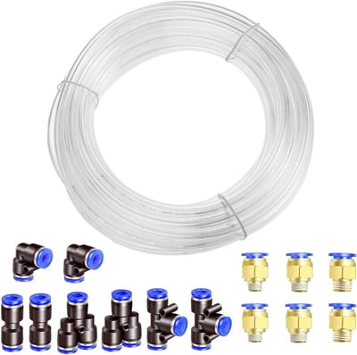 Pneumatische PU Slang 10m, Flexibele Gecomprimeerde Lucht Slang, Transparant met 8 Stuks Pneumatische Aansluitstukken, 10mm Buitendiameter en 6.5mm Binnendiameter