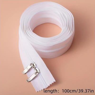 1 stuks Heavy-Duty Nylon Dubbelkoppige Ritslipjes Verdikt & Verlengd Multifunctionele Ritsaccessoires voor Dekbedden, Kussens, Sierkussens Wit 100cm