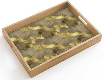 Dienblad hout 40x30 cm - Schootdienblad - Modern - Geometrisch - Goud - Borrelplank rechthoek - Plateau dienbladen