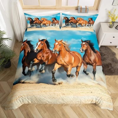 Galopperend Paard Beddengoedset Paard Dekbedovertrek Twin Full Queen King Boerderijdieren Dekbedovertrek voor Kinderen Meisjes Tienerkamer AU Queen(210x210cm)