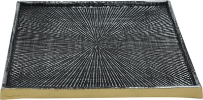 PTMD Rickie matzwart gouden schaal vierkant 21 x 21 - Rickie black alu bowl ribbed pattern square M