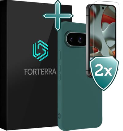 Hoesje Met 2x Screenprotector - Geschikt voor Google Pixel 9 - Sterk & Shockproof - Telefoon Hoes - Back Cover - Siliconen Case - Donkergroen