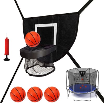 Trampoline basketbalring - Stuiterend doel - Buiten spelen - Versterkte touwbevestiging - 49x36 cm bord - Zwart