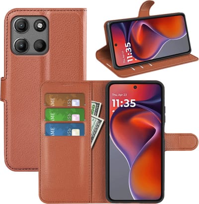 MobyDefend Hoesje - Geschikt voor Motorola Moto G15 / G15 Power / G17 / G17 Power - Kunstleren Wallet Book Case (Sluiting Voorkant) - Bruin