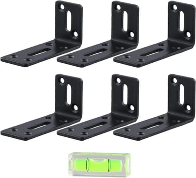 Verstelbare Hoekbeugels, 6 Stuks, 90 Graden L-vormige Steunbeugels met Waterpas, 60kg Draagvermogen, Ideaal voor Planken en Kasten, Afmetingen 8 x 4 x 3 cm
