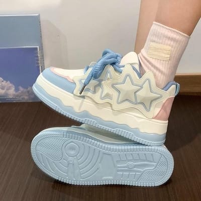 Lente Nieuwe Ronde Neus Leren Boardschoenen Kleurafstemming Vetersluiting Trend Enkele Schoenen Dames Casual Sportschoenen 37 blauw