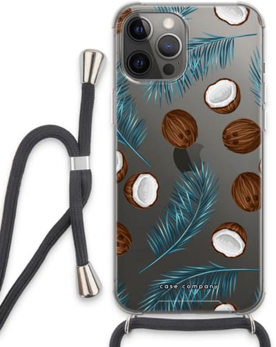 Case Company® - Hoesje met koord geschikt voor iPhone 13 Pro Max hoesje met Koord - Kokosnoot - Telefoonhoesje met Zwart Koord - Bescherming aan alle Kanten en Over de Schermrand