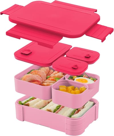 Bento Box - Lunchbox Kinderen 3 Vakken Lekvrij - Magnetronbestendig En Vaatwasser Veilig - Bpa Vrij Kunststof - 3 Compartimenten Set - Voor School Werk En Reizen - Rood