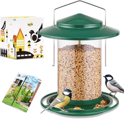 SnelShoppen - Vogelvoederhuis Metalen Hangend Voederhuis Met 6 Openingen, 18 cm Weerbestendig Dak, Voedersilo Voor Wilde Vogels, Tuin Decoratie, Jaar