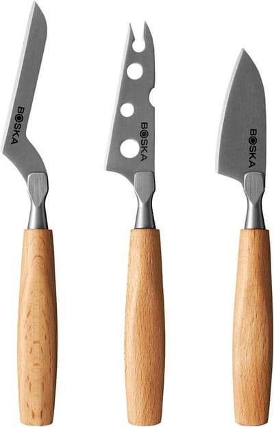 Boska Kaasmessenset Amigo Small – Set van 3 – Voor Elke Kaassoort – Non-stick – Ergonomisch – RVS en Beukenhout
