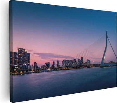 Artaza Canvas Schilderij Erasmusbrug - 30x20 cm - Klein - Wanddecoratie Rotterdam - Muurdecoratie Skyline - Kamer Accessoires