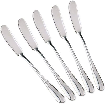 5-delige set roestvrijstalen botermessen, boterspreader, ontbijtsmeermes, zachte kaas en karton, 6,6 inch (ongeveer 16,8 cm), zilver-Stijl 1
