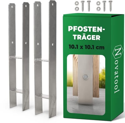 Novatool 2x grondhulsset H-vorm 101x101x600 mm, grondhuls parasolpaalhouder schuttingpaal houten paal grondhuls grondpen om in te slaan, verzinkt, met schroeven