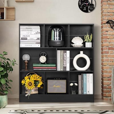 NoirCube Luxe Horizontale Boekenkast met 8 Open Vakken – Moderne Lage Vakkenkast / Displaykast van Hout voor Woonkamer, Kantoor en Slaapkamer – 100,1 x 23,9 x 103,9 cm – Zwart