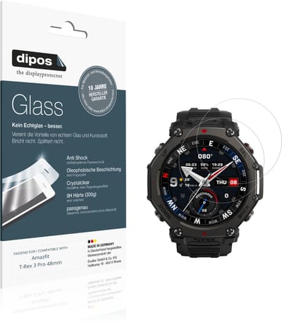 dipos – 2x Pantserfolie geschikt voor Amazfit T-Rex 3 Pro 48mm | 9H Screenprotector