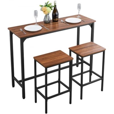 VEVOR Bartafelset (3-delig) met 2 barkrukken en afgeronde randen, rechthoekige bistrotafel/staande tafel (120 x 40 x 90 cm), bistrotafel/eettafel, rustiek bruin/zwart, geschikt voor kantoor/minibar