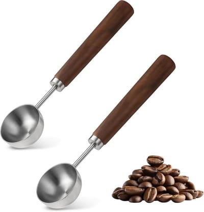 Roestvrijstalen koffielepel met walnoothandvat, 15 gram maatlepel voor koffie en thee - 2 stuks, perfect voor barista's en koffieliefhebbers