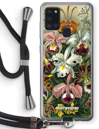 Case Company® - Hoesje met koord geschikt voor Samsung Galaxy A21s hoesje met Koord - Haeckel Orchidae - Telefoonhoesje met Zwart Koord - Bescherming aan alle Kanten en Over de Schermrand