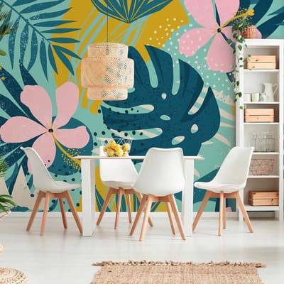 Fotobehang JunglePlants1 DD120213 A.S. Création ARTist Blauw Roze Vlies 270 x 400 cm (4 delen) Goedkoop fotobehang