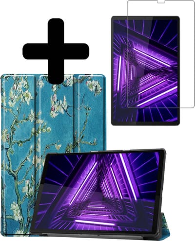 Hoes - Geschikt voor Lenovo Tab M10 FHD Plus (2e / 2nd Generatie) - Met Screenprotector - Trifold Bookcase - Hard Cover - Hardcover Book Case - Tablet Hoesje - Bloesem